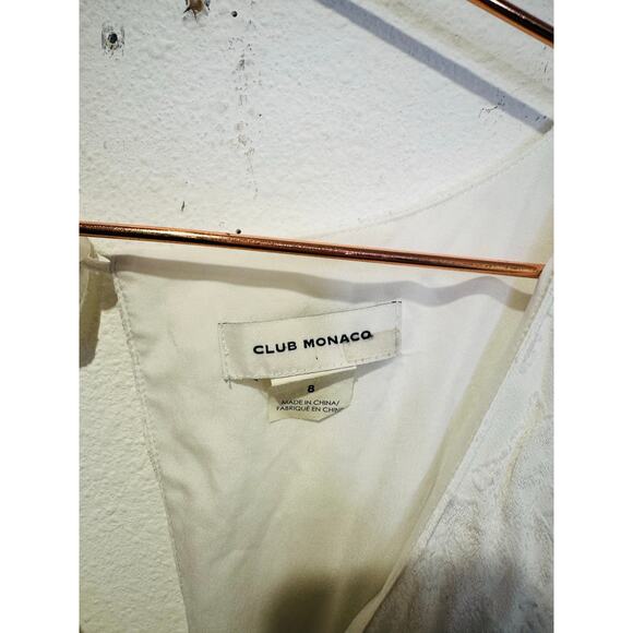 CLUB MONACO Women's White Short Sleeve V-Neck Textures Tie Back Jumpsuit Size 8 - Picture 6 of 14